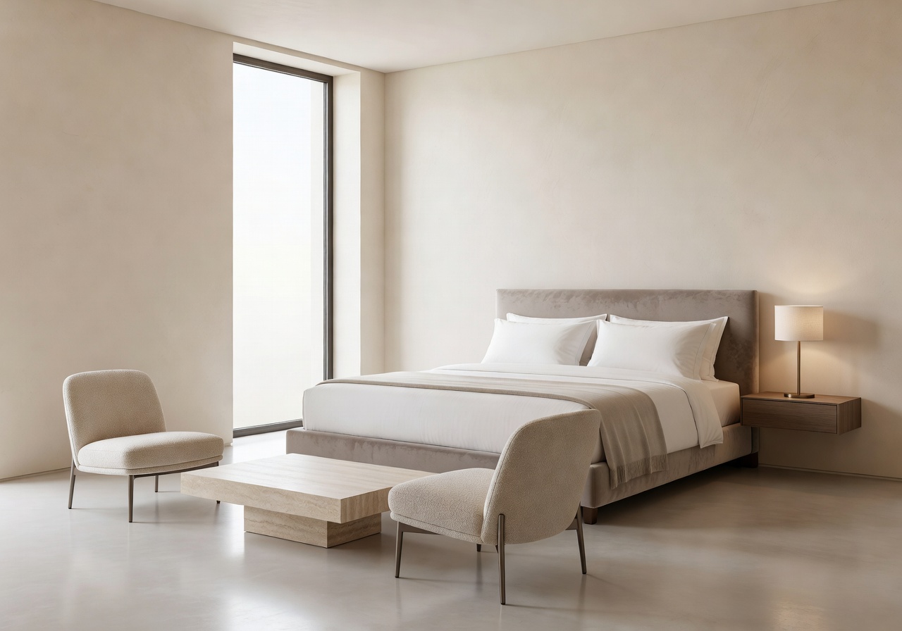 Elegant minimal luxury hotel suite interior