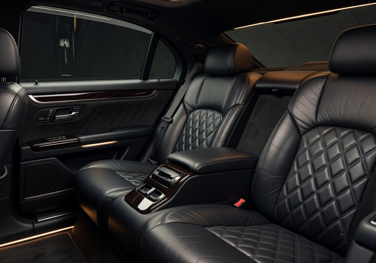 Luxury black chauffeur car interior detail